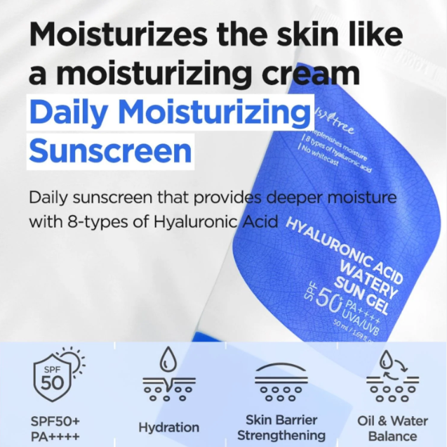 ISNTREE Hyaluronic Acid Watery Sun Gel SPF 50 PA++++ 50ml - Image 2