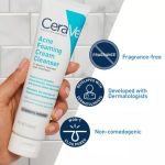 CeraVe Acne Foaming Cream Cleanser 150ml with 4% Benzoyl Peroxide – Best Acne Treatment - Image 2
