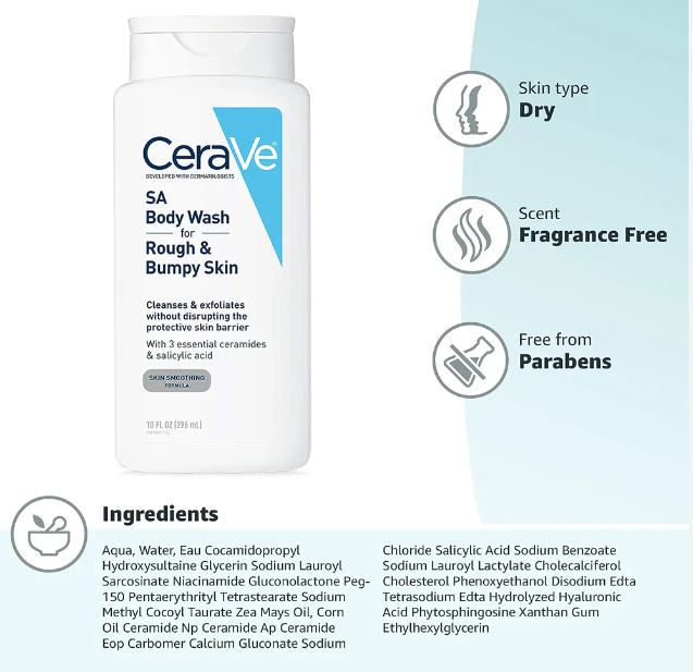 CeraVe SA Body Wash For Rough & Bumpy Skin 296ml - Image 2