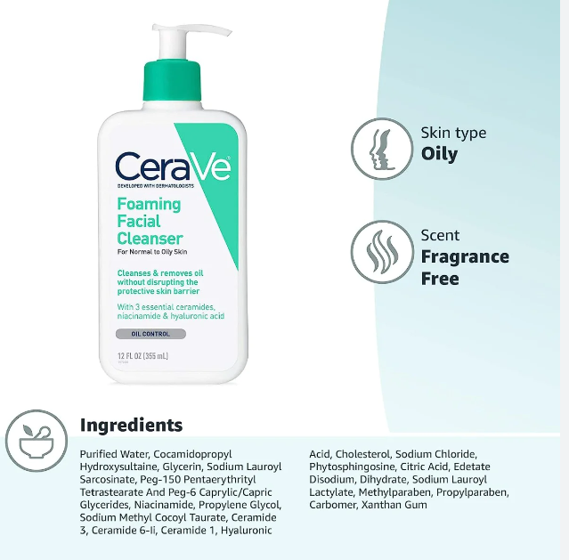 CeraVe Foaming Facial Cleanser For Normal To Oily Skin 355ml - Image 3