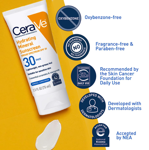 CeraVe Hydrating Mineral Sunscreen SPF 30 Face Lotion 75ml - Image 2
