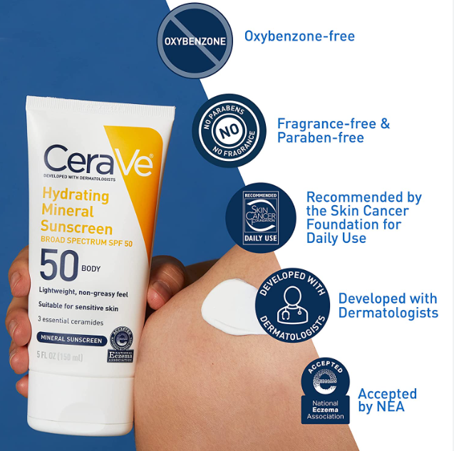 CeraVe Hydrating Mineral Sunscreen SPF 50 Body Lotion 150ml - Image 2