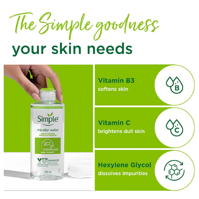 Simple Micellar Cleansing Water For Sensitive Skin 400ml - Image 2