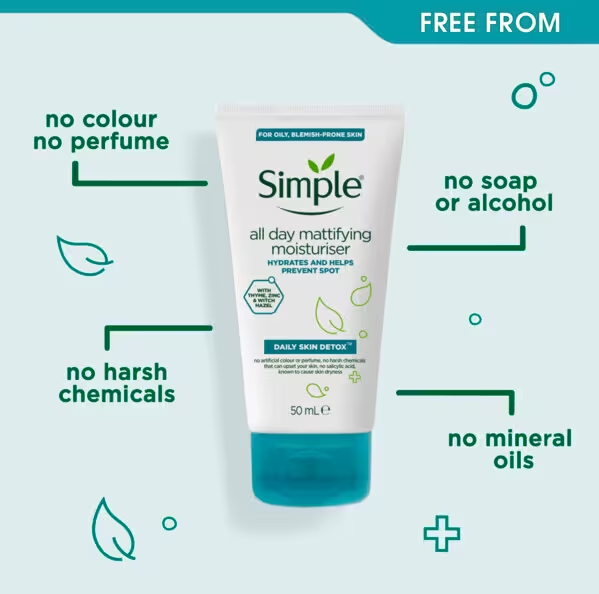 Simple Daily Skin Detox All Day Mattifying Moisturiser For Blemish-Prone, Oily Skin 50ml - Image 2