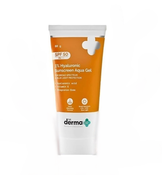 bq352RnvUX5FYcSEEyG6ULAeBp42x92EErzAgZkf The Derma Co 1% Hyaluronic Sunscreen Aqua Gel with SPF 50 & PA++++ 80g - Image 1